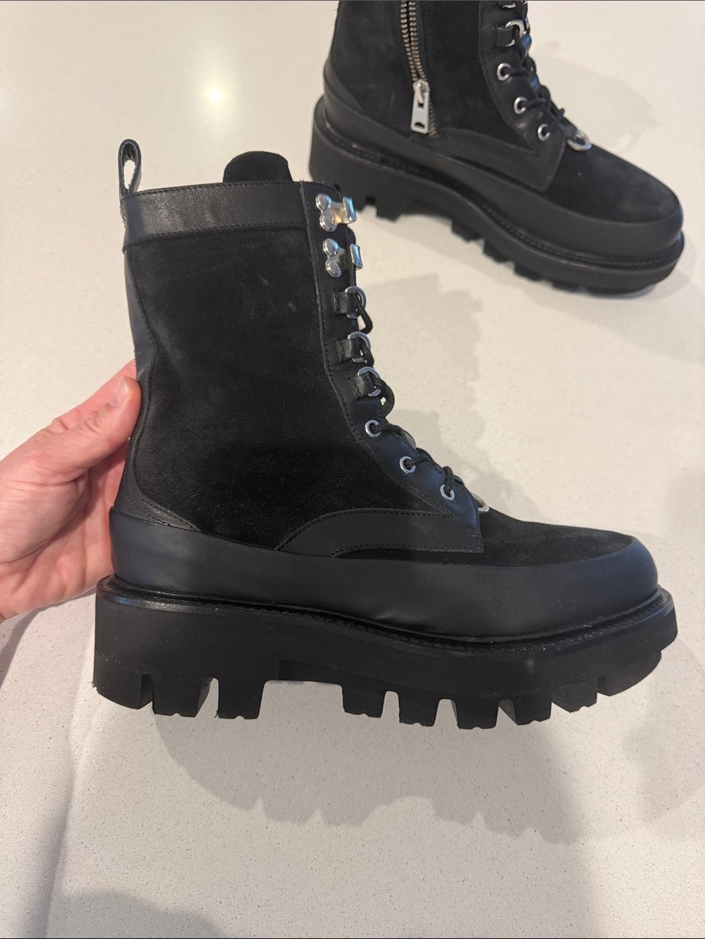 AllSaints Black Lace-Up Combat Boots with Silver Hardware - Picture 2 of 5